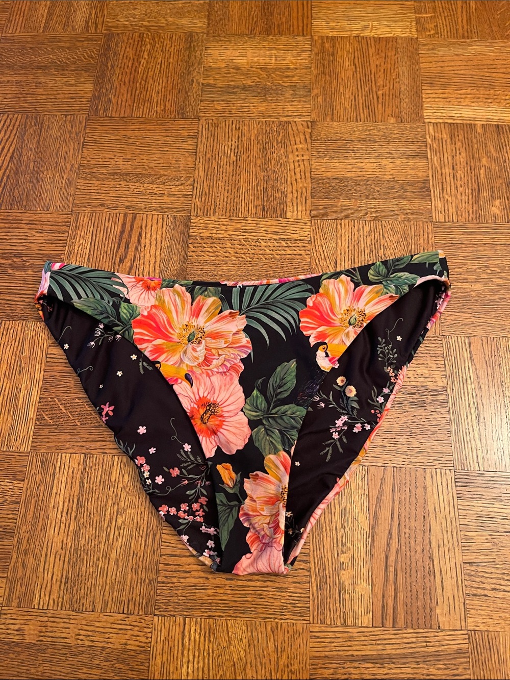 Maaji  reversible  Bikini Bottoms with Pink Floral & Green Leaves Large